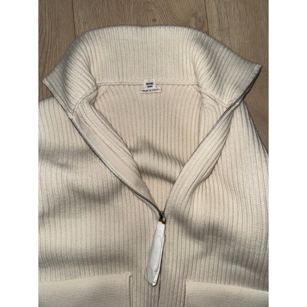 Hermes H Pocket Logo Blanc Zip Up Zipper Cardigan Sweater Wool Knit Jacket 38 - Picture 15 of 16
